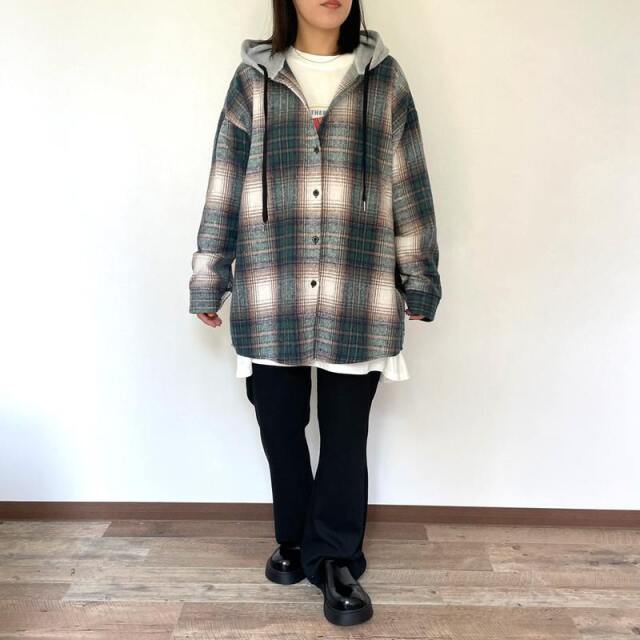 フードチェックシャツ
