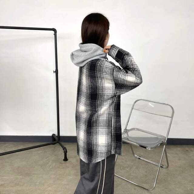 フードチェックシャツ
