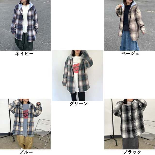 フードチェックシャツ