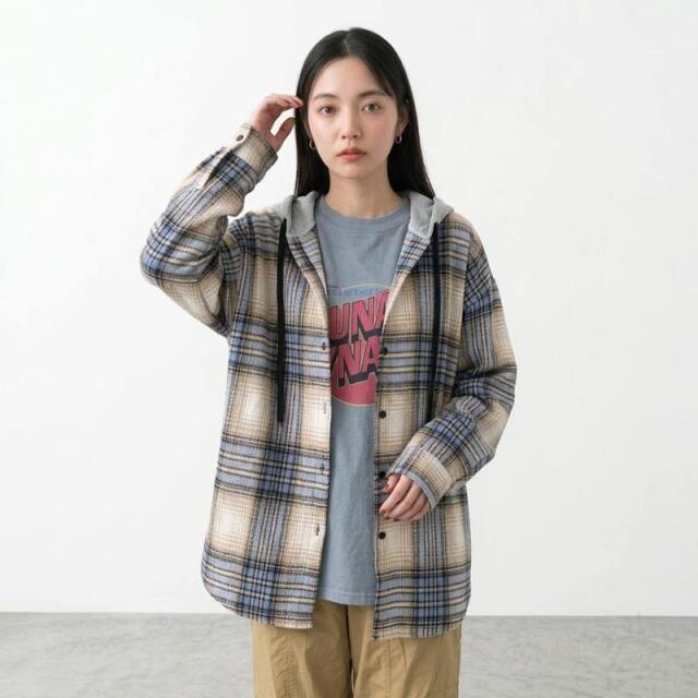 フードチェックシャツv