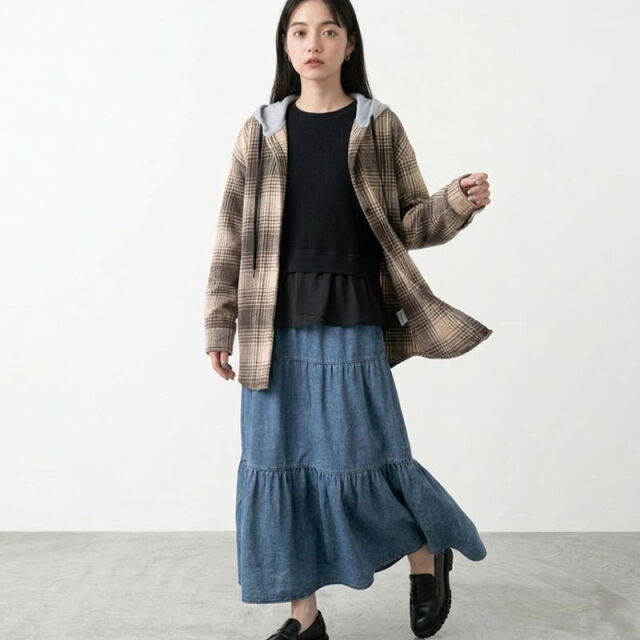 フードチェックシャツ