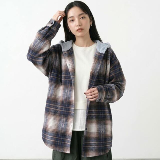 フードチェックシャツ