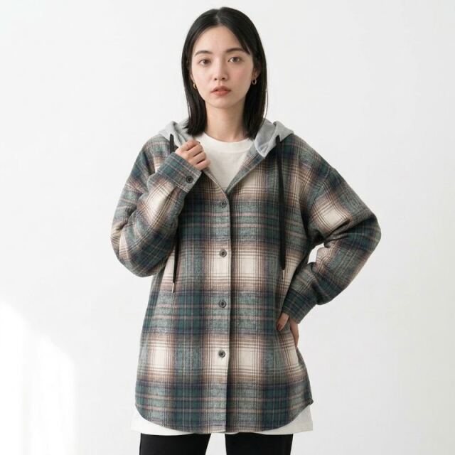 フードチェックシャツ