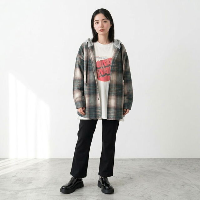 フードチェックシャツ