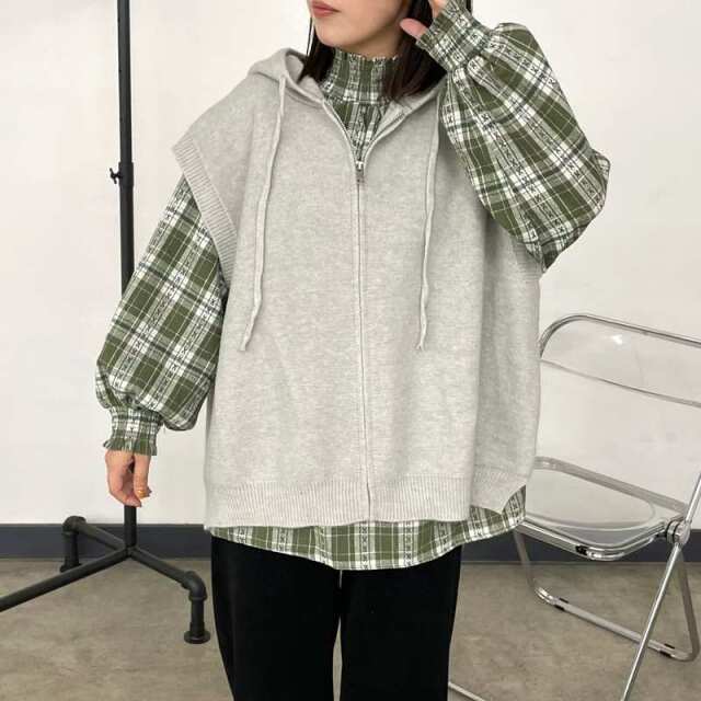 ニットフードZIPベスト