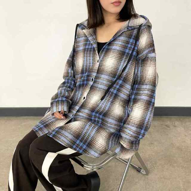 フードチェックシャツチュニック