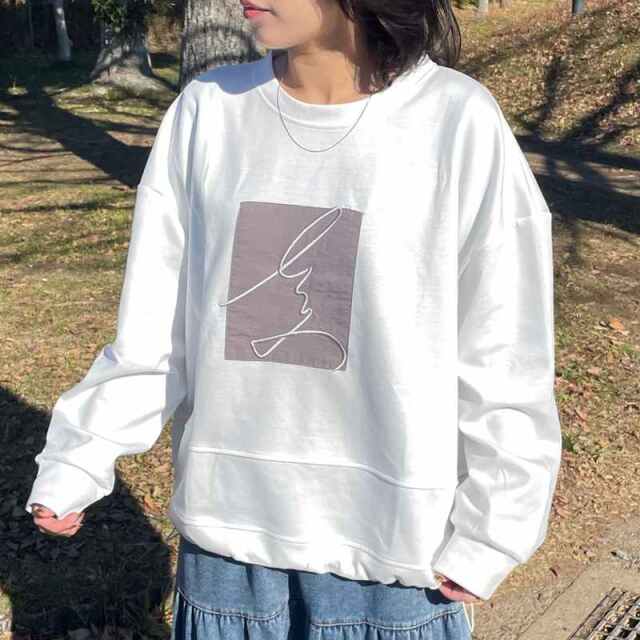 刺繍貼付プルオーバー