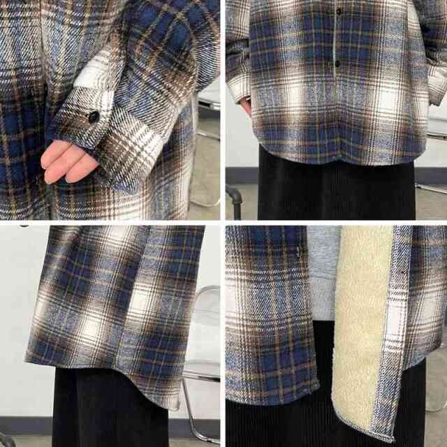 暖チェックフードシャツ