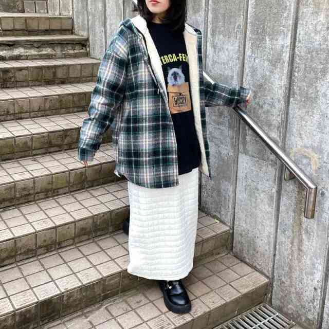 暖チェックフードシャツ