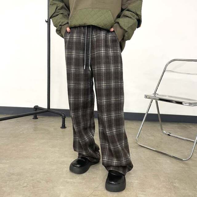 暖チェックワイドパンツ