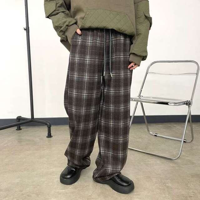 暖チェックワイドパンツ
