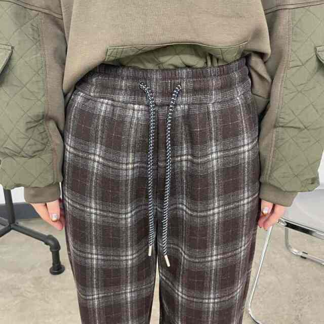 暖チェックワイドパンツ