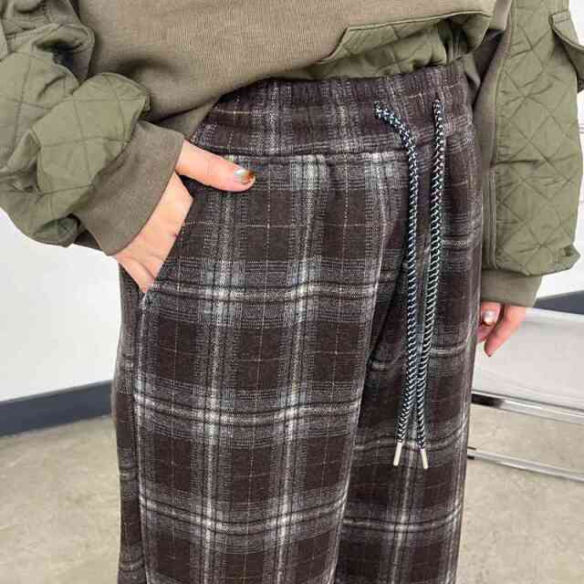 暖チェックワイドパンツ