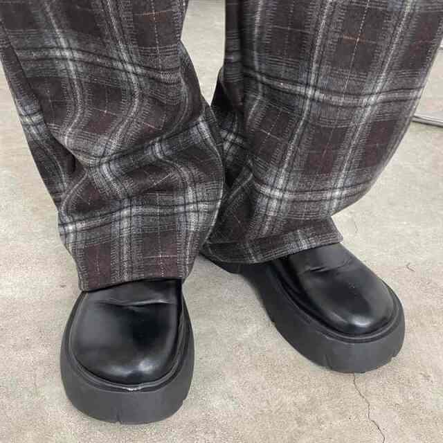 暖チェックワイドパンツ