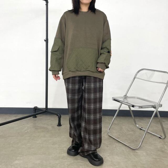 暖チェックワイドパンツ