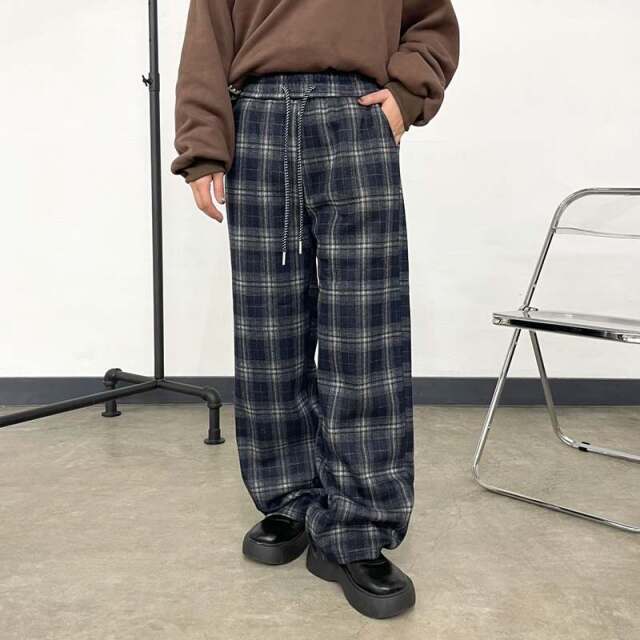 暖チェックワイドパンツ