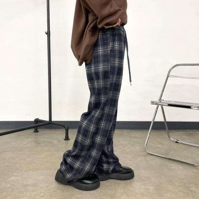 暖チェックワイドパンツ