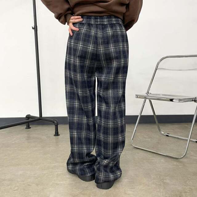 暖チェックワイドパンツ