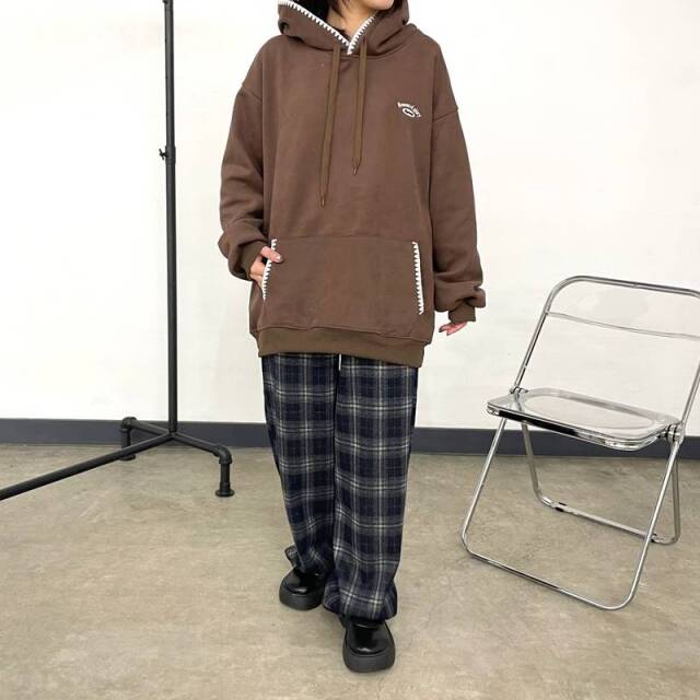 暖チェックワイドパンツ