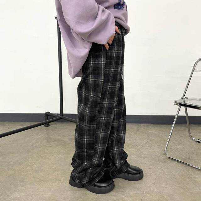 暖チェックワイドパンツ