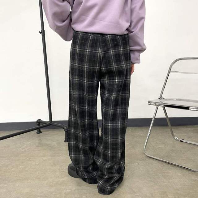 暖チェックワイドパンツ