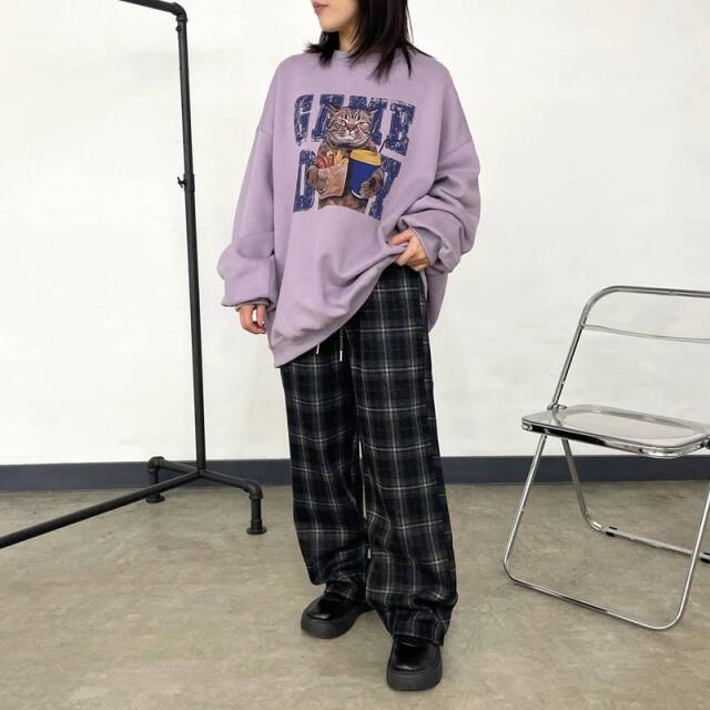 暖チェックワイドパンツ