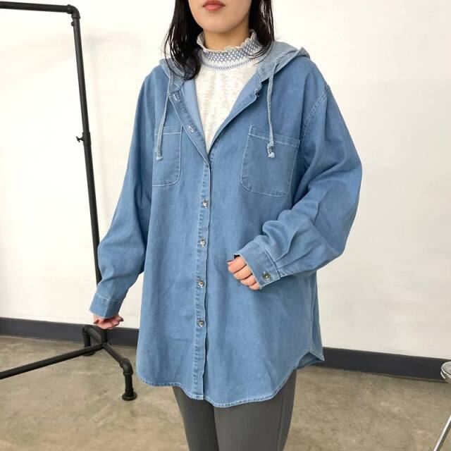 デニムフードシャツ