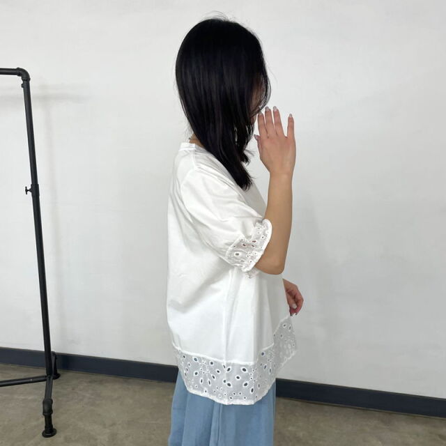 袖レース切替プルオーバー