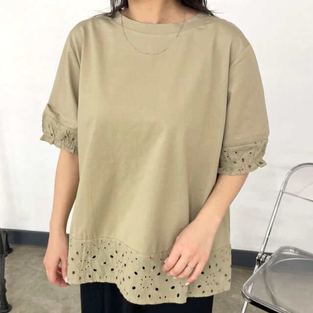 袖レース切替プルオーバー