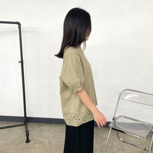 袖レース切替プルオーバー