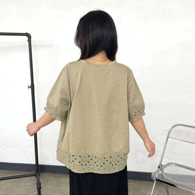 袖レース切替プルオーバー