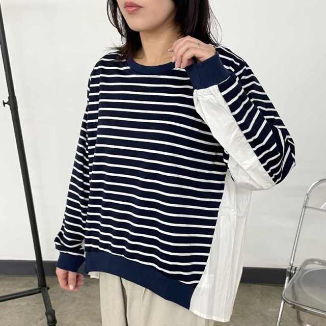 布帛切替ボーダープルオーバー