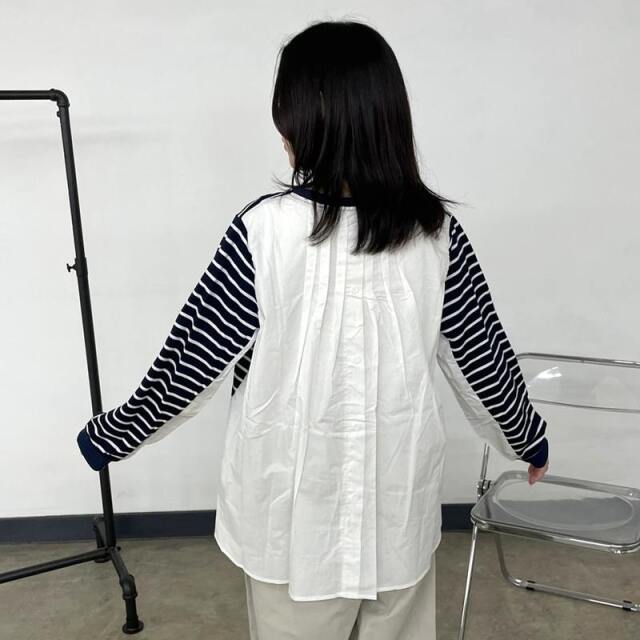布帛切替ボーダープルオーバー