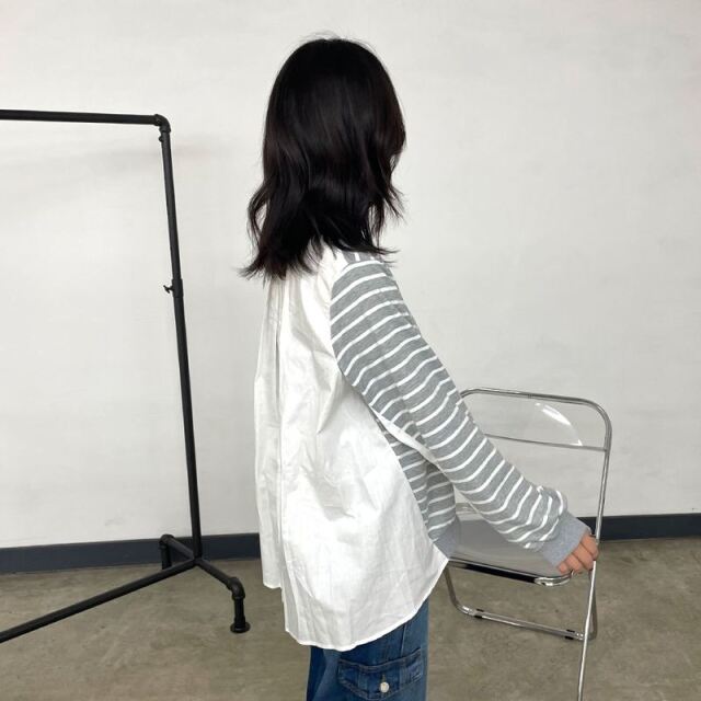 布帛切替ボーダープルオーバー