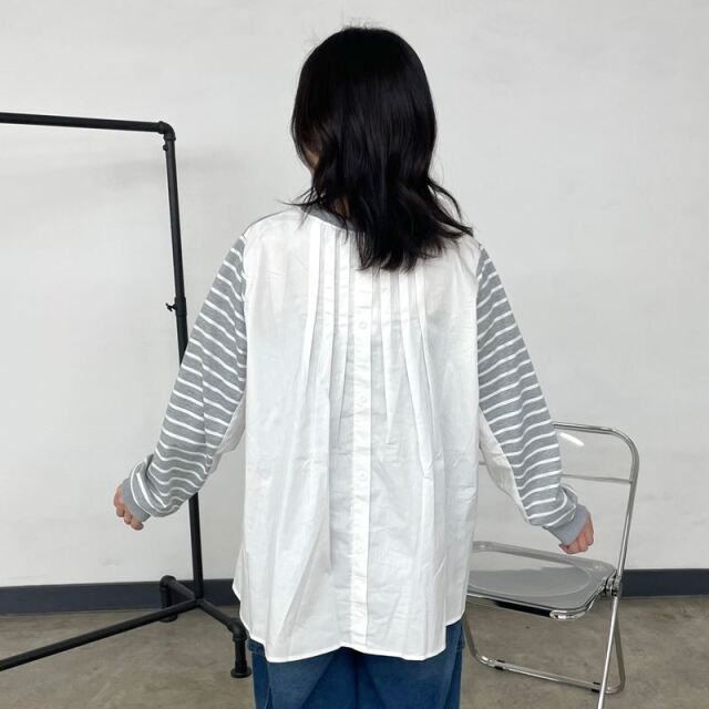 布帛切替ボーダープルオーバー