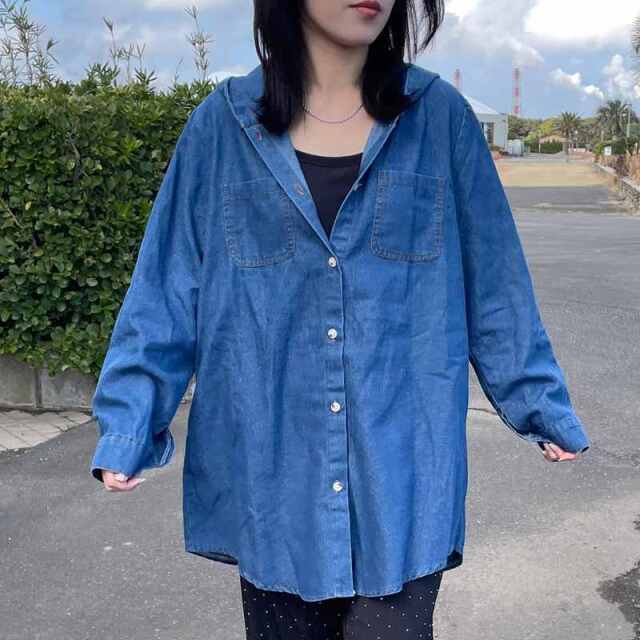 デニムフードシャツ