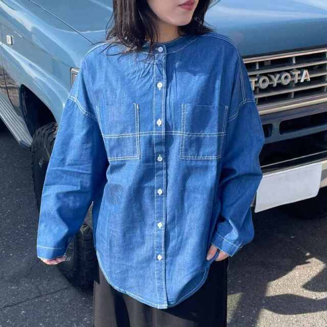 デニムバンドカラーシャツ