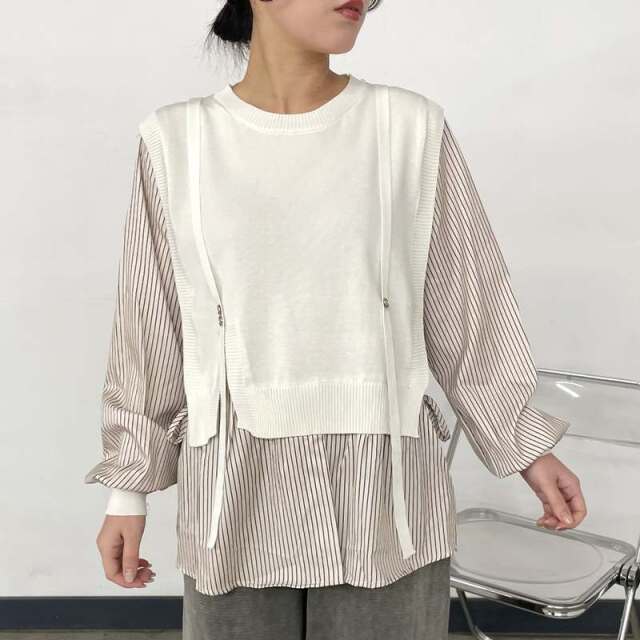 ストライプシャツレイヤード風チュニック