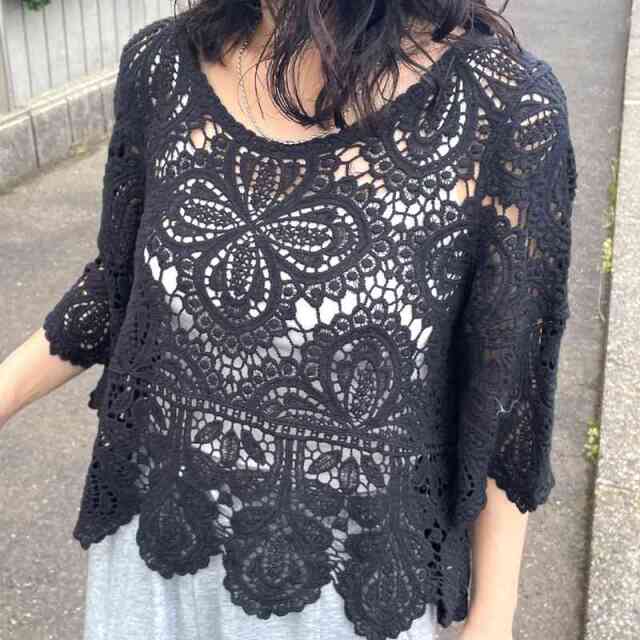 クロシェ7分袖プルオーバー