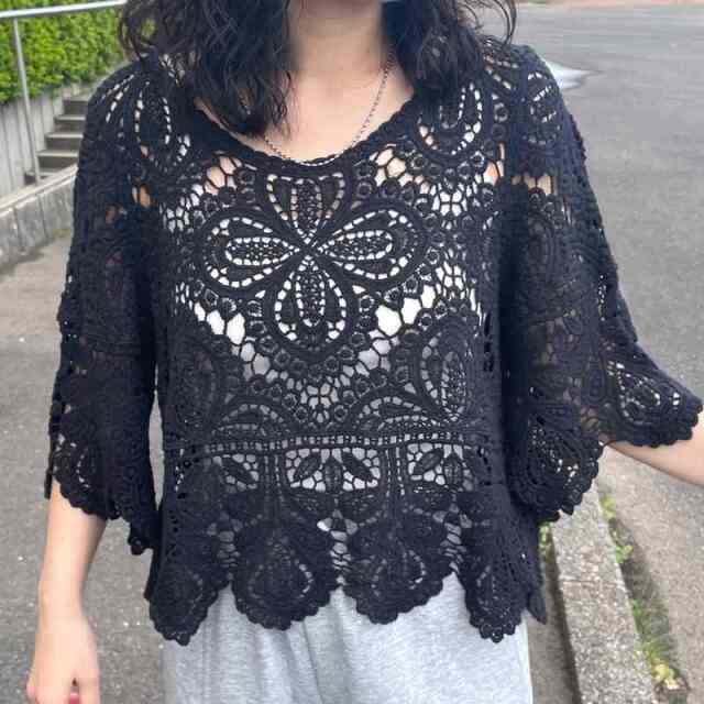 クロシェ7分袖プルオーバー