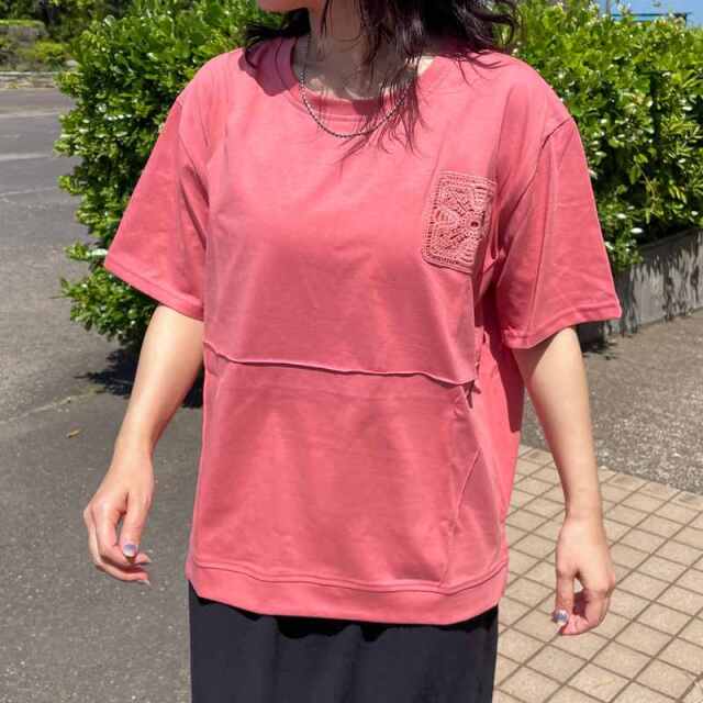 クロシェ貼付プルオーバー