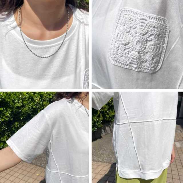 クロシェ貼付プルオーバー