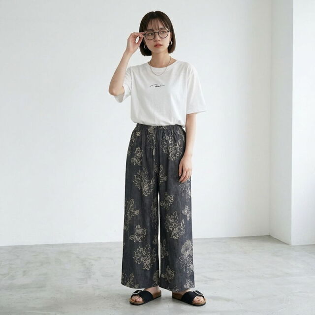 柄ワイドパンツ