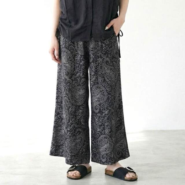 柄デニムワイドパンツ