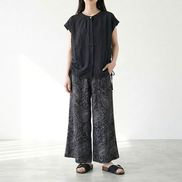 柄デニムワイドパンツ