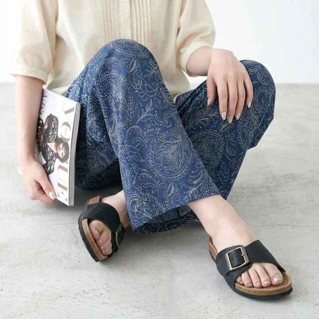 柄デニムワイドパンツ