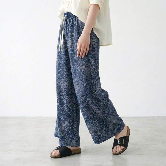 柄デニムワイドパンツ