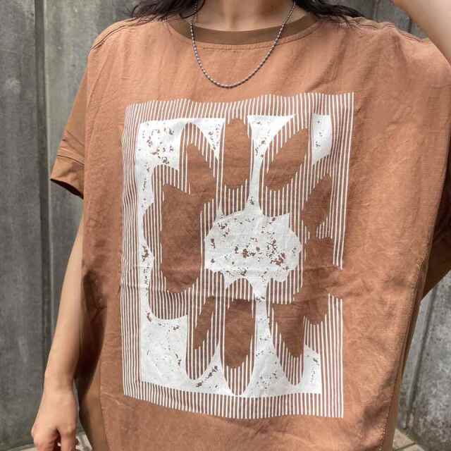 布帛切替花モチーフプルオーバー