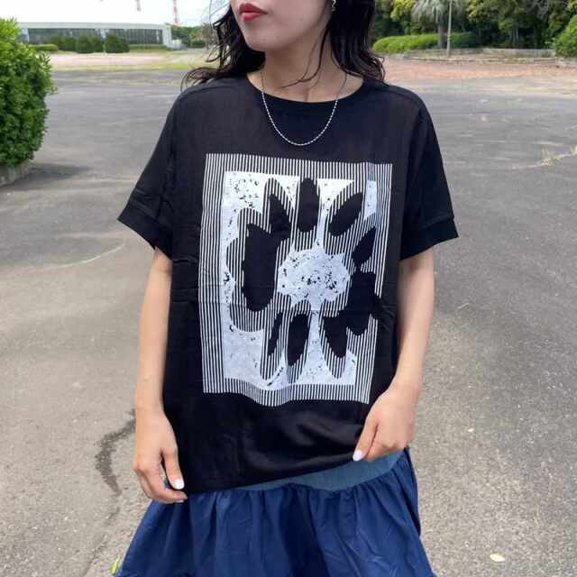 布帛切替花モチーフプルオーバー