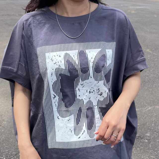 布帛切替花モチーフプルオーバー